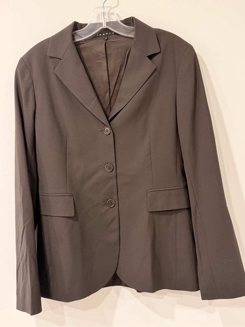 Theory Women's Wool Blend Tailored Blazer Chocolate Brown Size Medium